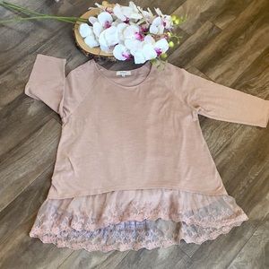 Anthropologie Beige Lace Hem TShirt Blouse